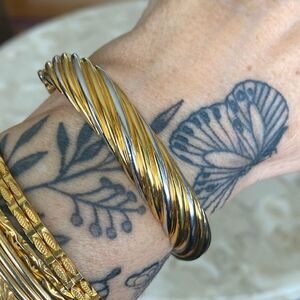 Vintage Butler Gold & Silver Tone Hinged Cuff Bracelet